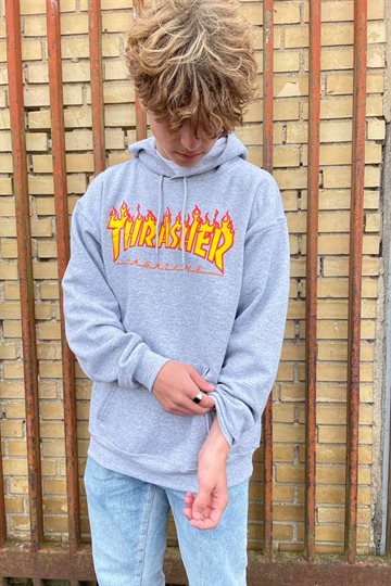 Thrasher Hoodie - Flame - Grå